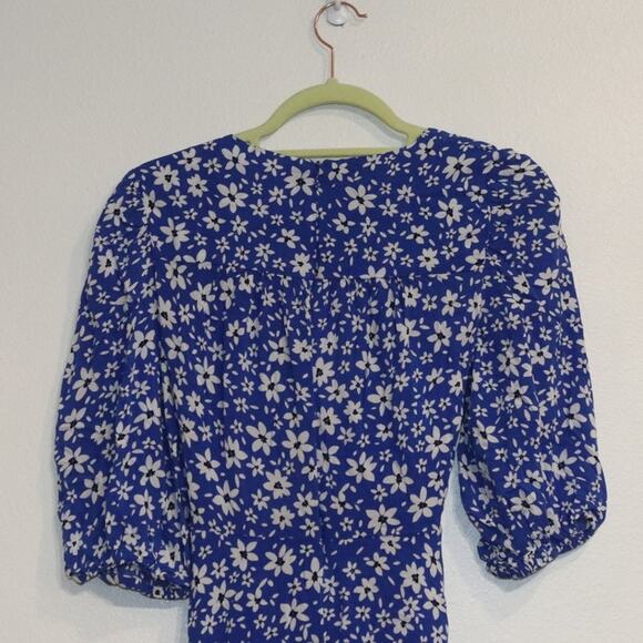 Calvin Klein Blue Floral Faux Wrap Midi Dress Sz 8 - Picture 9 of 13